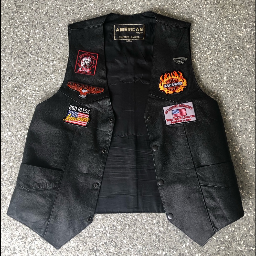 Genuine leather vest with patches